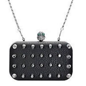 Skull evening bag black w chain clutch purse 5 piece travel skull brush set NEW